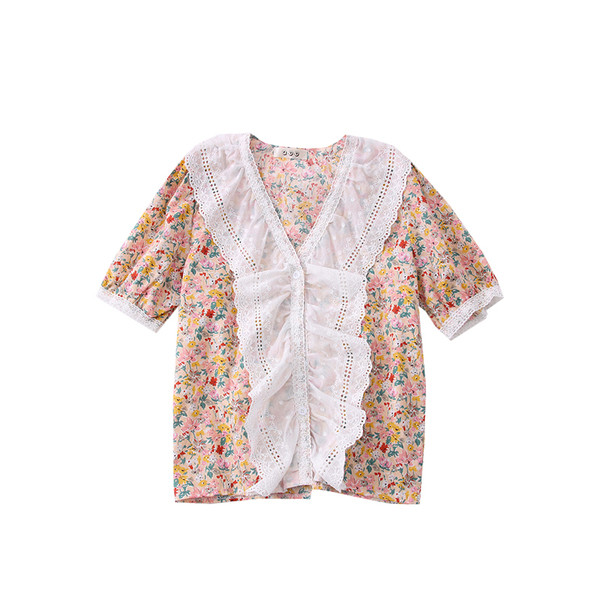 Cămașă casual de damă cu decolteu spitz și model floral