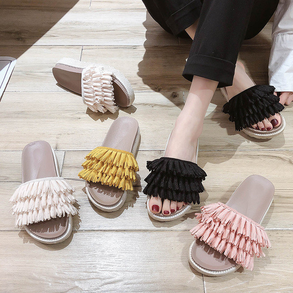 Női alkalmi papucs eco-bőr rojtokkal