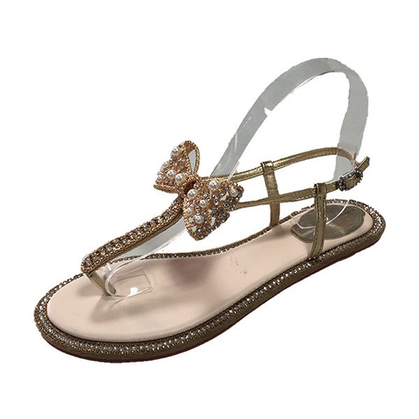 Дамски ежедневни сандали с камъни и панделка