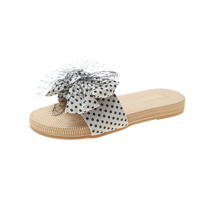 Παντόφλες casual γυναίκες με κορδέλα πουά