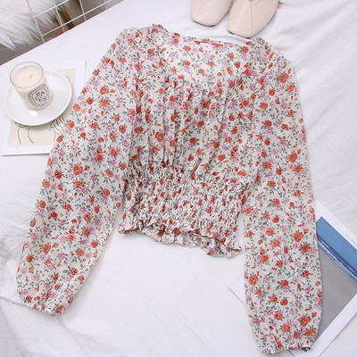 Új modell női blúz négyzet alakú nyakkivágással, virágmintával