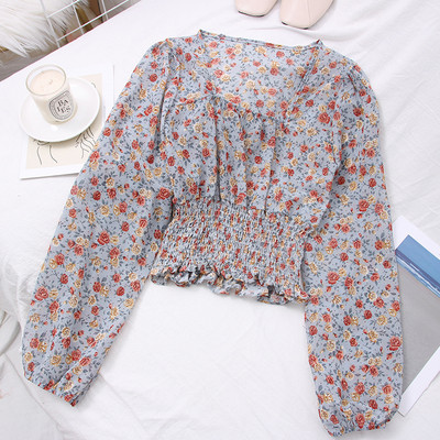 Új modell női blúz négyzet alakú nyakkivágással, virágmintával