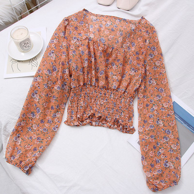 Új modell női blúz négyzet alakú nyakkivágással, virágmintával