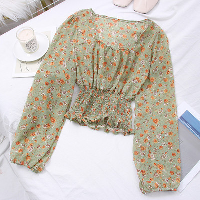 Új modell női blúz négyzet alakú nyakkivágással, virágmintával