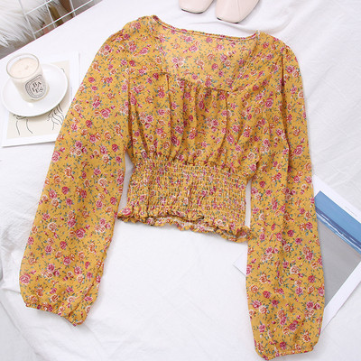 Új modell női blúz négyzet alakú nyakkivágással, virágmintával