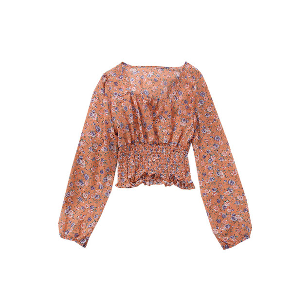 Új modell női blúz négyzet alakú nyakkivágással, virágmintával