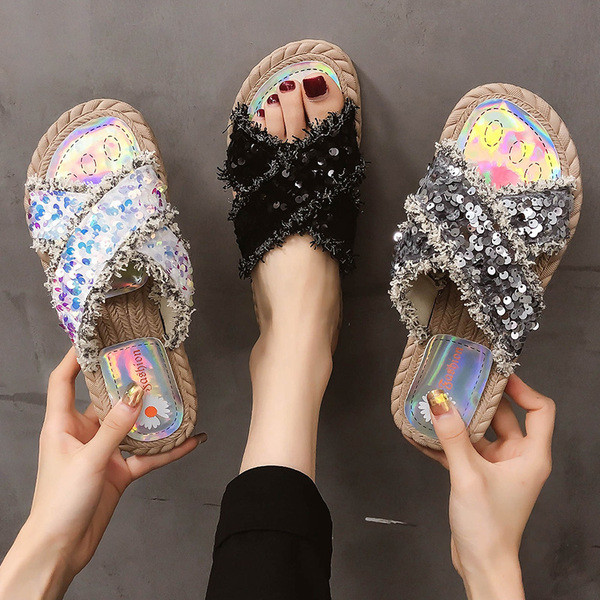 Ženske casual papuče sa šljokicama