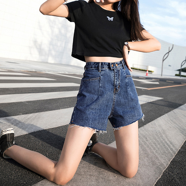 Къси дънкови панталони за лятото с висока талия