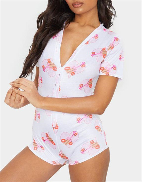 Salopetă de pijama de damă cu decolteu adânc și mâneci scurte
