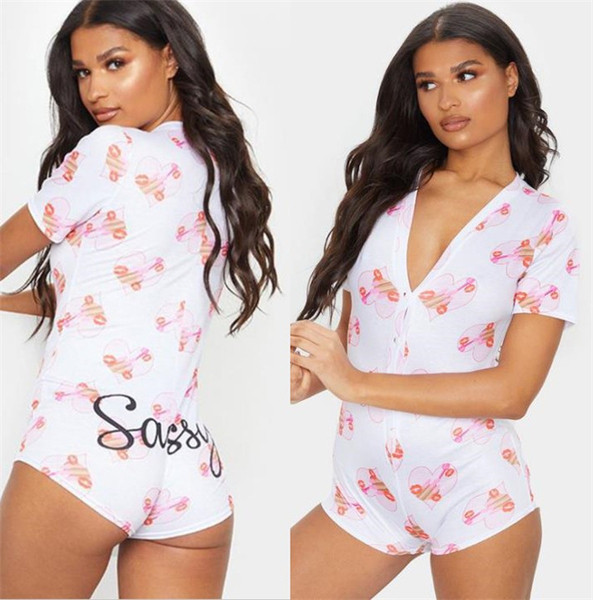 Salopetă de pijama de damă cu decolteu adânc și mâneci scurte