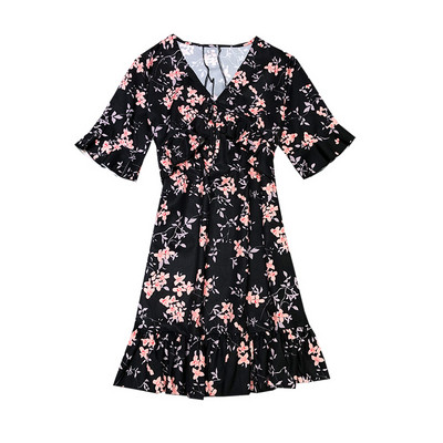 Rochie scurta cu bucle si model floral