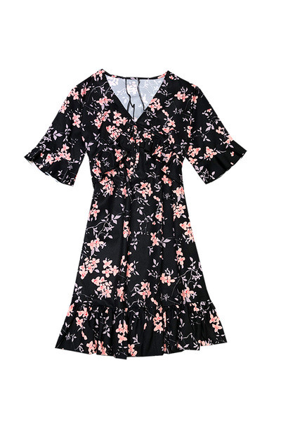 Rövid ruha fürtökkel és virágmintával