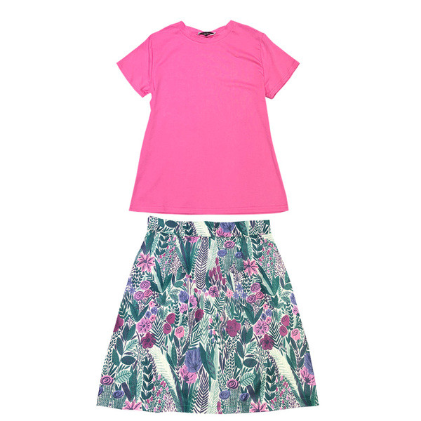 Ženski komplet T-shirt i kratke suknje sa cvjetnim uzorkom