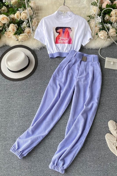 Dnevni ženski set iz dva dijela sa remenom i printom