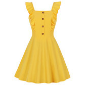 Rochie scurta de dama casual cu bretele si nasturi de culoare galbena