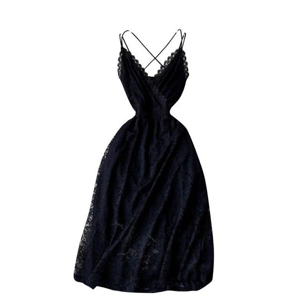 Ženska moderna haljina na tanke naramenice u crnoj boji