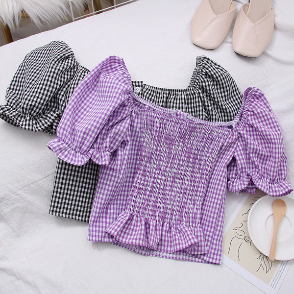 Karirana ženska košulja s dugmadima i kratkim rukavima