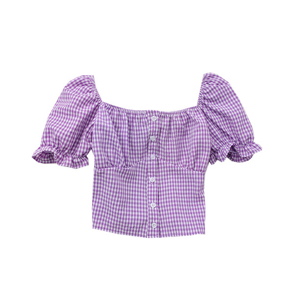 Karirana ženska košulja s dugmadima i kratkim rukavima