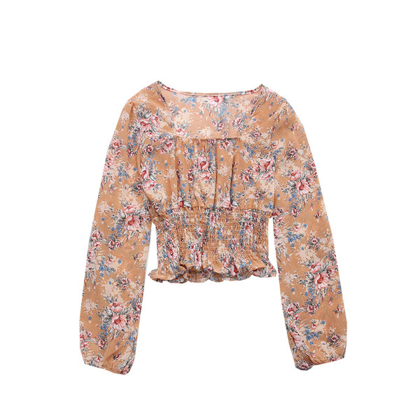 Moderna ženska bluza s cvjetnim uzorkom i četvrtastim izrezom