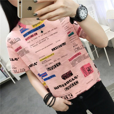 Tricou de vară de damă cu mâneci scurte și inscripții