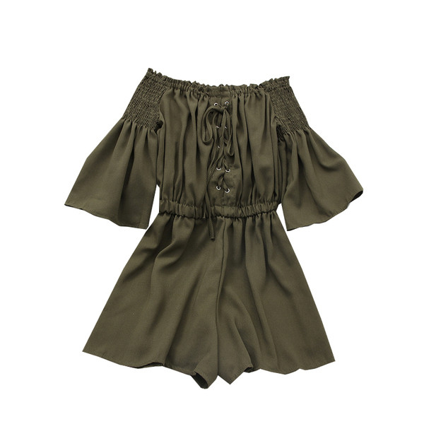 Ženski kratki kombinezon s vezicama, lađa izrezom i lotos rukavima