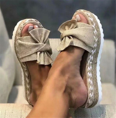 Γυναικείες casual παντόφλες με κορδέλα και πλατφόρμα