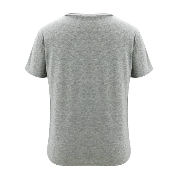 Alkalmi női póló rátéttel, rövid ujjú, ovális nyakkivágással szürke színben