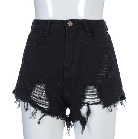 Rövid, lezser női farmer magas derékkal, jobbra szakadt