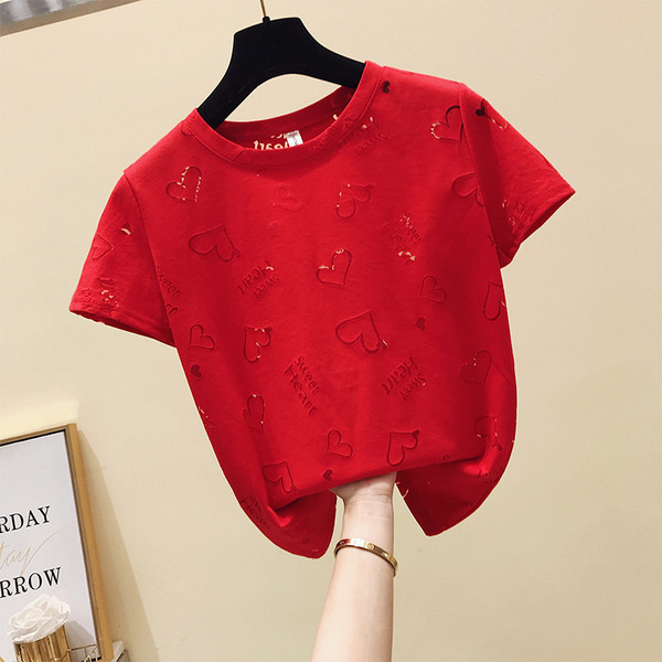 Alkalmi női póló szívecskékkel és rövid ujjúval