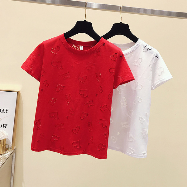 Alkalmi női póló szívecskékkel és rövid ujjúval