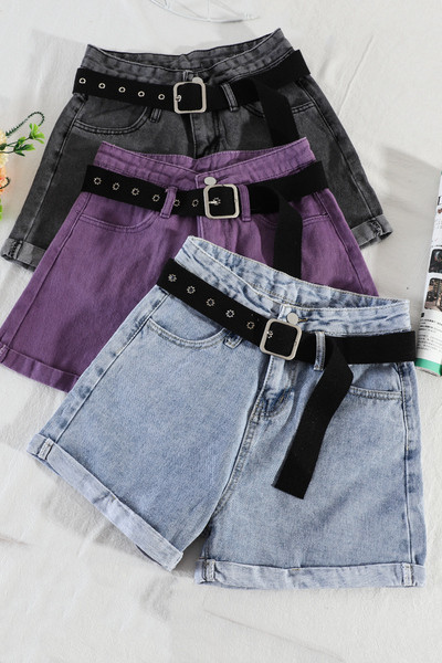 Дамски ежедневни къси дънки с колан и висока талия