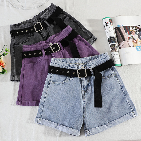 Дамски ежедневни къси дънки с колан и висока талия