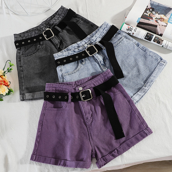 Дамски ежедневни къси дънки с колан и висока талия