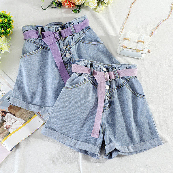 Női alkalmi rövid farmer övvel és elasztikus derékkal