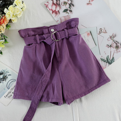 Model nou de pantaloni scurți din denim cu talie înaltă și curea