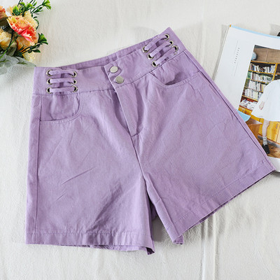 Pantaloni scurți casual de damă cu buzunare și talie înaltă