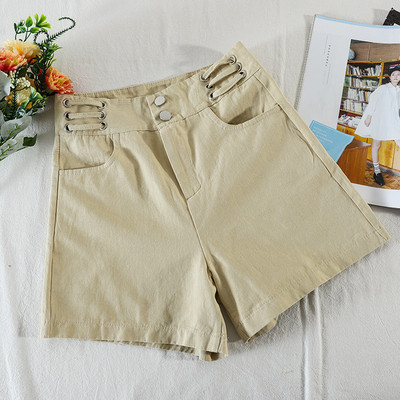 Pantaloni scurți casual de damă cu buzunare și talie înaltă