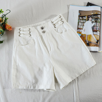 Pantaloni scurți casual de damă cu buzunare și talie înaltă