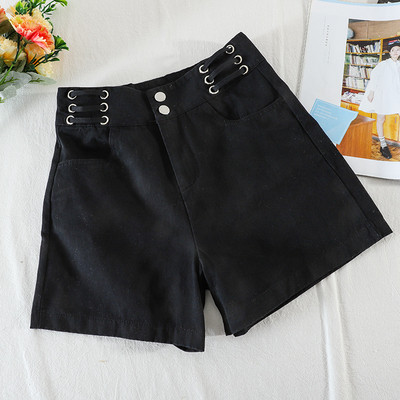 Pantaloni scurți casual de damă cu buzunare și talie înaltă