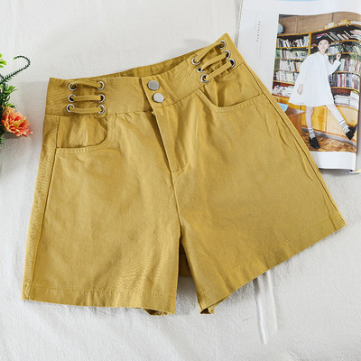 Pantaloni scurți casual de damă cu buzunare și talie înaltă
