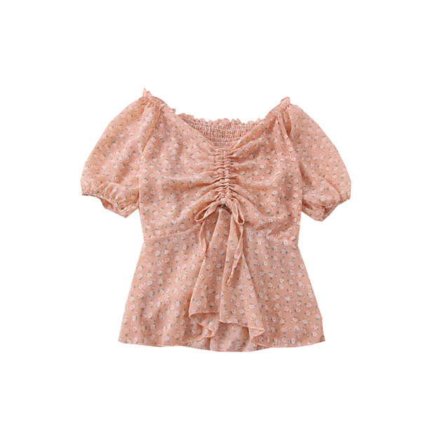 Ležerna ženska bluza sa špic izrezom i nabranom prednjicom