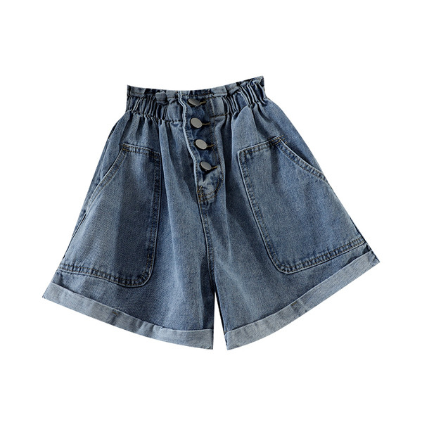 Къси дамски дънки с ластична талия и копчета