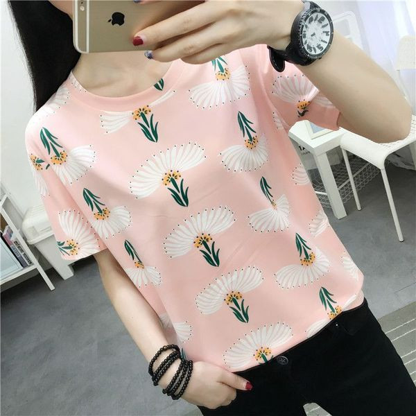 Ženska majica kratkih rukava s cvjetnom aplikacijom