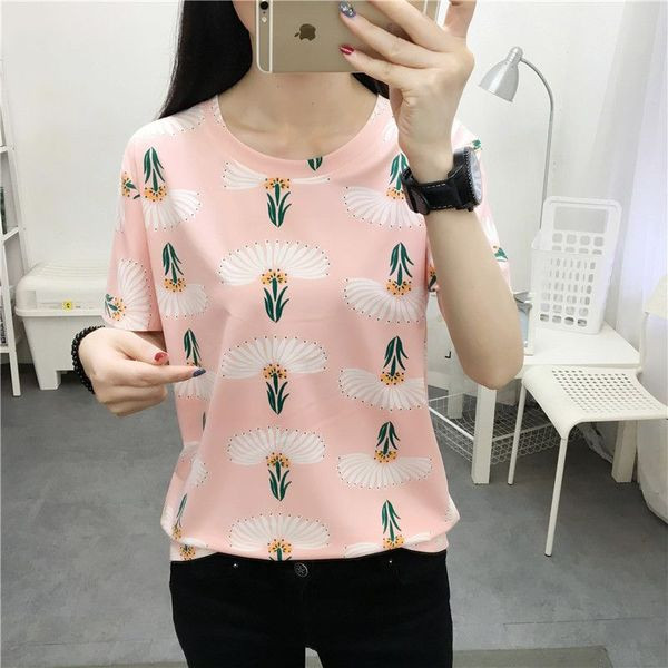 Ženska majica kratkih rukava s cvjetnom aplikacijom