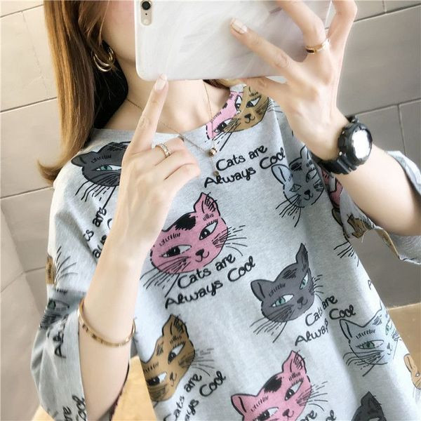 Női széles póló macska rátéttel