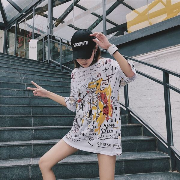 Дамска широка тениска с щампа и надпис