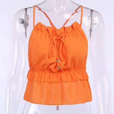 Ženska ležerna majica bez rukava s golim leđima i tankim narančastim naramenicama