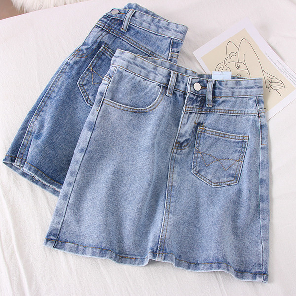 Rövid farmer női szoknya kék A-vonalban