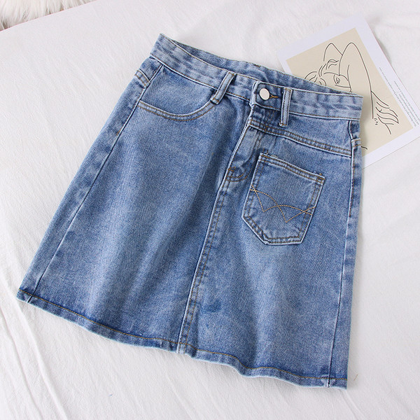 Rövid farmer női szoknya kék A-vonalban