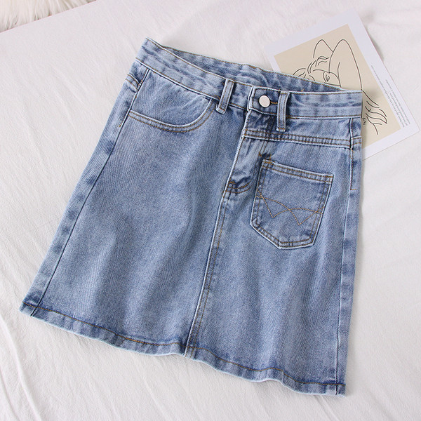 Rövid farmer női szoknya kék A-vonalban